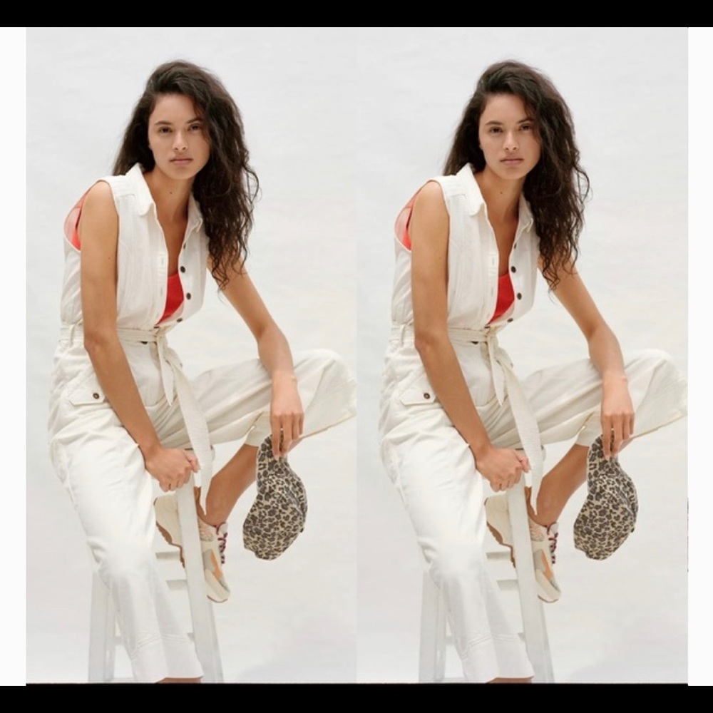 Anthropologie white size 0 linen belted jumpsuit